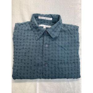 Perry Ellis Shirt Mens M Green Textured Rayon Blend‎ Short Sleeve Front Pocket